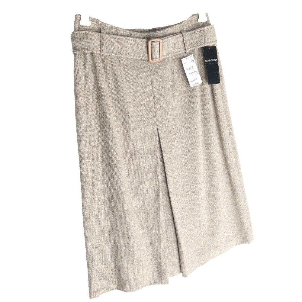 Vintage Marcona Wool Herringbone CBK Belted Pleated Euro Skirt Women 12 NWT $165 - Picture 2 of 16